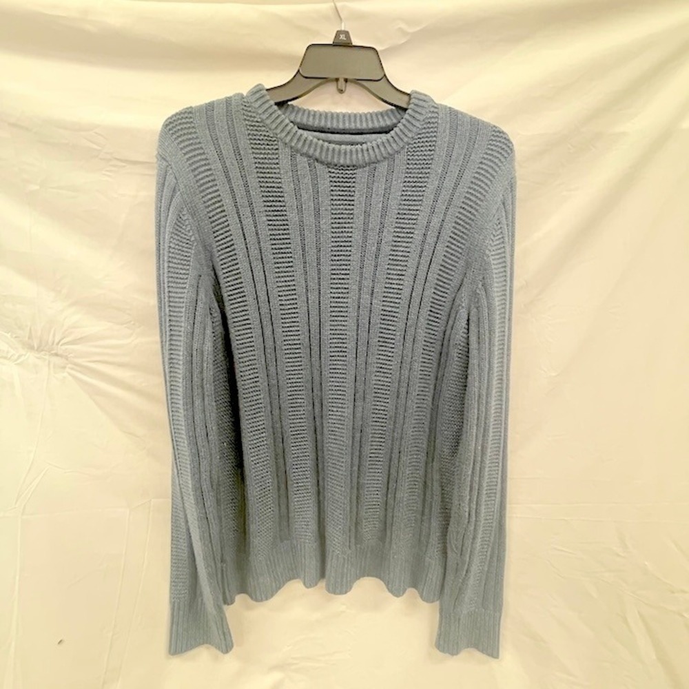 Tommy‎ Hilfiger Mens Large Dusty Blue Ribbed Knit Crewneck Sweater Pullover L/G